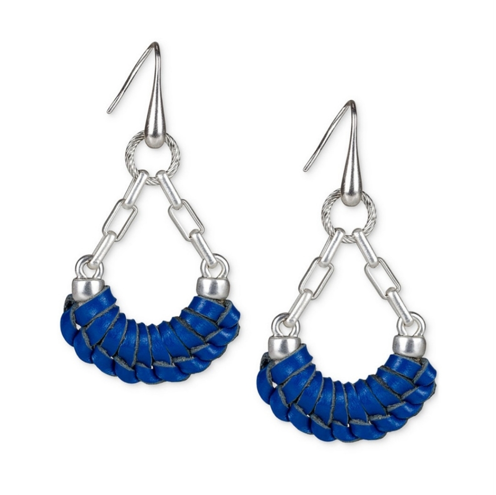 PATRICIA NASH SILVER TONE LEATHER WRAPPED CRESCENT DROP EARRINGS NWT